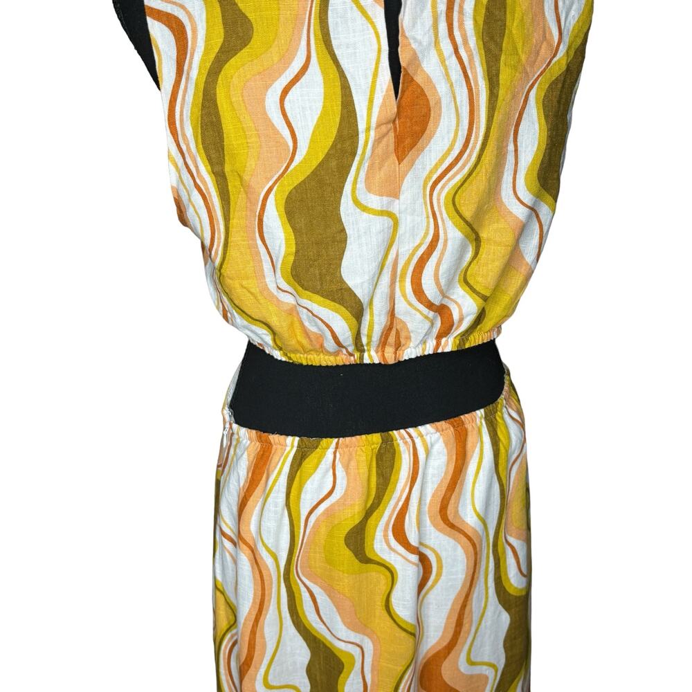 MINKPINK NWT Ziggy 70s Cut Out Midi Dress Size M Abstract Print Viscose Linen - Picture 6 of 12